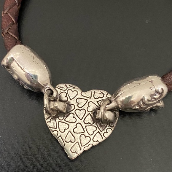 Retired BRIGHTON Cupid’s Bandit Silver Heart Brown Braided Leather Bracelet 26g - Picture 11 of 13